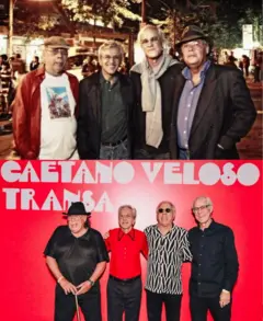 Montagem de fotos mostra Jards Macale, Aureo de Souza, Caetano Veloso e Tuti Moreno, em 2012, nos 40 anos do disco 'Transa'