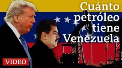 Montaje con los perfiles de Donald Trump y Nicolás Maduro, con la bandera de Venezuela de fondo y la silueta de balancines petroleros