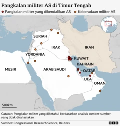 Karte der US-Militärstützpunkte im Nahen Osten