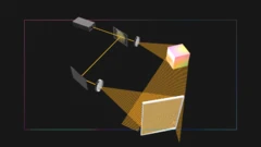 Ilustração mostrando como um laser é dividido em dois feixes para criar um holograma. Um feixe ilumina o objeto e o outro é dirigido para uma placa fotográfica.