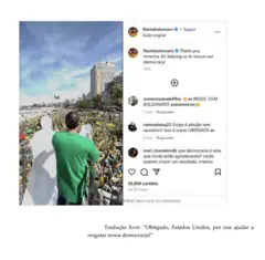 Postagem de Flavio Bolsonaro na qual agradece, em inglês, aos Estados Unidos