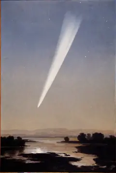Cometa en el cielo reflejado en lago