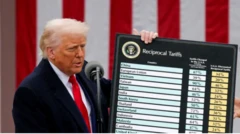 Hoton Shugaba Trump rike da allon da ke nuna harajin da ya sanya wa kowace kasa