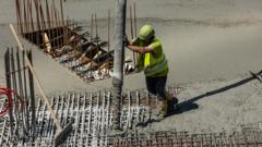 Un trabajador insertando un poste en un bloque de cemento