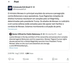 Print de tweet da Embaixada dos EUA no Brasil