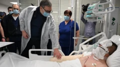 вучић на одељењу интензивне неге, Вучић на одељењу интензивне неге Клиничко-болничког центра Србије у Београду, где је 17. марта 2025. посетио једног од повређених у пожару у Кочанима, у Северној Македонији