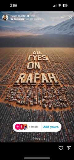 Postagem de Ricky Martin com a frase 'Todos os olhos em Rafah'
