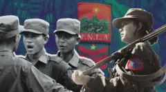 တအောင်းတပ် TNLA နဲ့ သူ့မဟာမိတ်ဖြစ်တဲ့ အာရက္ခ တပ်တော် အေအက စစ်သမီးနဲ့ မိုးကုတ်အပါအဝင် မတ္တရာ စဉ့်ကူး သပိတ်ကျင်းမြို့နယ်တွေက တပ်ရင်းတွေဖွဲ့စည်းထားတဲ့ TRI ဗျူဟာက တပ်ဖွဲ့ဝင်တွေရဲ့ သင်တန်းဆင်းပွဲပုံကို အဖြူ အစိမ်း အနီရောင်တွေနဲ့ ပေါင်းစပ်ထားတဲ့ ဓာတ်ပုံ 