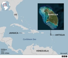 Mapa que muestra la ubicación de Jamaica y Barbuda