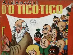Capa de uma edição do Almanaque do Tico-Tico, com um desenho mostrando um messias idoso segurando um cajado, sendo seguido por diversos personagens de quadrinhos