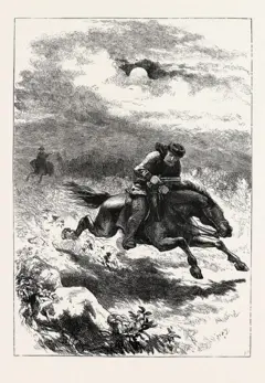 Ilustração em preto e branco mostrando Paul Revere durante sua 'cavalgada da meia-noite', em 1775