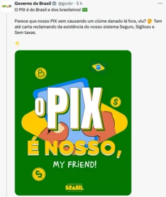 Postagem no X (antigo Twitter) aborda o fato de os EUA terem aberto uma investigação sobre o funcionamento do Pix