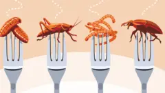 چنگال هایی با حشرات روی آنها