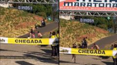 Prints do vídeo da chegada de Luciana na maratona