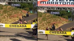 Prints do vídeo da chegadamarjo sports appLuciana na maratona