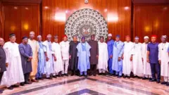 Gwamnonin Najeriya tare da shugaba Tinubu da mataimakinsa Kashim Shettima