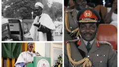 Oloogbe Tafawa Balewa lo wa loke lapa osi, Oloogbe Shehu Usman Shagari lo wa nisalẹ lapa osi, nigba ti Ajagunfẹyinti Yakubu Gowon wa lapa ọtun ninu aṣọ ologun ilẹ wa.