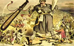 Cartum mostra Theodore Roosevelt com um grande porrete