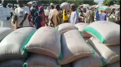 Sacks of millet at a village market