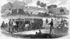 Grabado de William Walker entrenando a sus soldados en Virgin Bay, Nicaragua.