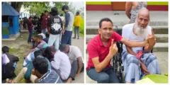২০২৬ সালের নির্বাচনে মশালডাঙ্গার মানুষ ভোট দেওয়ার লাইনে (বাঁয়ে), প্রবীণ নাগরিক মনসুর আলির ভোট দিলেন বাড়িতে বসেই (ডানে)