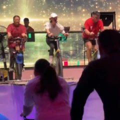 Diversas pessoas em sessões de exercícios com bicicletas ergométricas