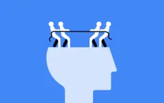 Ilustração de cabo de guerra dentro da cabeça de uma pessoa