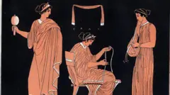 Desenho de uma mulher sentada bordando