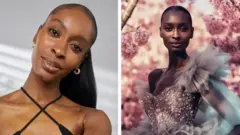 Model Alexsandrah (left) says her AI twin (right) can do jobs that she can't get to