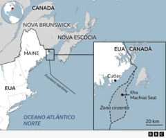 Mapa mostra fronteira EUA-Canadá