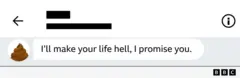 Cópia de tela com uma mensagem dizendo em inglês: I'll make your life hell, I promise you