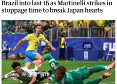 Manchete de reportagem do The Guardian sobre jogo do Brasil