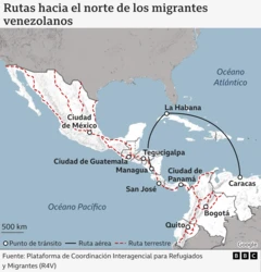 Rutas hacia el norte de los migrantes venezolanos