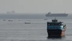 海上に複数の大型船と小型船が浮かんでいる