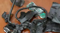 A photo taken on September 18, 2024, in Beirut's southern suburbs shows the remains of exploded pagers on display at an undisclosed location. Hundreds of pagers used by Hezbollah members exploded across Lebanon on September 17, killing at least nine people and wounding around 2,800 in blasts the Iran-backed militant group blamed on Israel