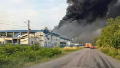 دود سیاه بالای یک شرکت تولیدی لوازم خانگی آمریکایی در اوکراین