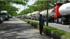 Ọkọ agbepo to lọwọọwọ ninu aworan yii, igi wa lẹba ọna mejeeji, bẹẹ ni ọkunrin kan n re kọja lọ nin aworan yii.