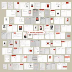 Imagem mostra cerca de 100 folhas de papel, cada uma contendo o resultado de busca de um membro do Partido Nazista, do banco de dados do Die Zeit sobre a filiação ao nazismo.