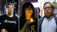 從左至右：李卓人、鄒幸彤、何俊仁