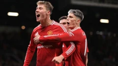 Rasmus Højlund celebrates his winning goal against Bodo/Glimt 