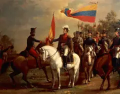 Cuadro de Bolívar saludando al general español Pablo Morillo tras la batalla de Carabobo del pintor venezolano Arturo Michelena.