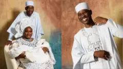 Aworan Lateef Adedimeji pẹlu iyawo rẹ to gbe awn ọmọ wọn dani