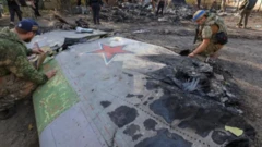 Di wreckage for wetin look like Russia Okhotnik or Hunter air vehicle wey dem find for Kostyantynivka