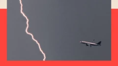 Авиалайнер на фоне громадной молнии