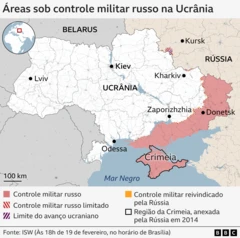 Mapa mostra área sob controle militar da rússia