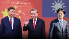 Ảnh thiết kế: từ trái qua: Chủ tịch Trung Quốc Tập Cận Bình; Tổng Bí thư, Chủ tịch nước Việt Nam Tô Lâm; Tổng thống Đài Loan Lại Thanh Đức