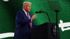 US President Donald Trump speaks in Riyadh