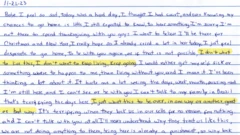 Em uma carta escrita da prisão, endereçada a Brendan, Juliana diz que "não quer viver dessa forma" e que deseja que tudo acabe, "de uma forma ou de outra"