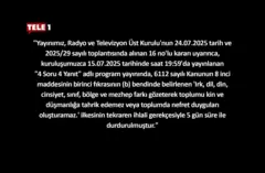 TELE1'in bir yıl içerisinde aynı maddeden yine ceza alması halinde lisans iptali gündeme gelecek.