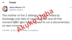 Akụkọ ụgha maka ọnwụ mmadụ n'Awọ-Omamma